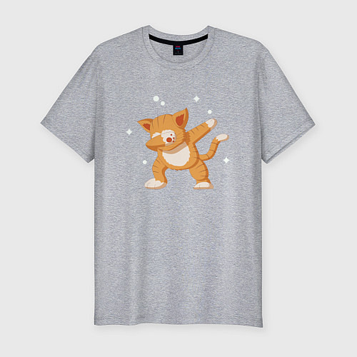 Мужская slim-футболка Cat Dabbing / Меланж – фото 1