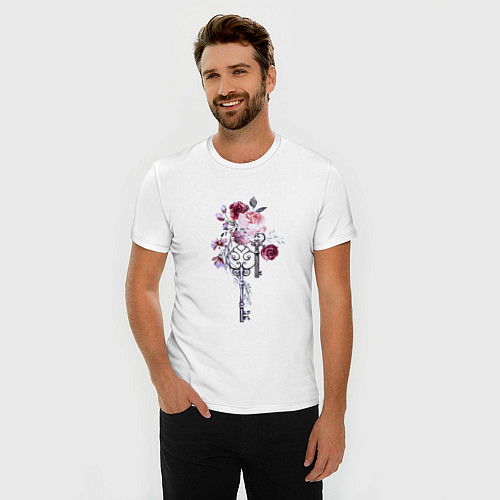 Мужская slim-футболка Розы И Ключи / Белый – фото 3