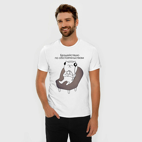 Мужская slim-футболка Котик меломан / Белый – фото 3