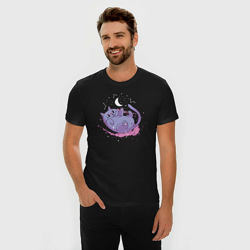 Мужская slim-футболка Космический Кот / Черный – фото 3