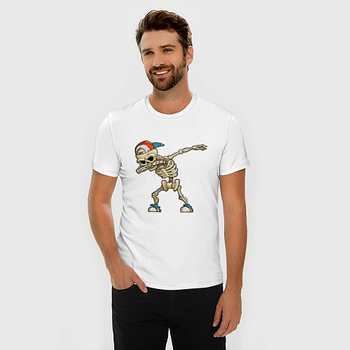 Мужская slim-футболка Dab Skeleton / Белый – фото 3