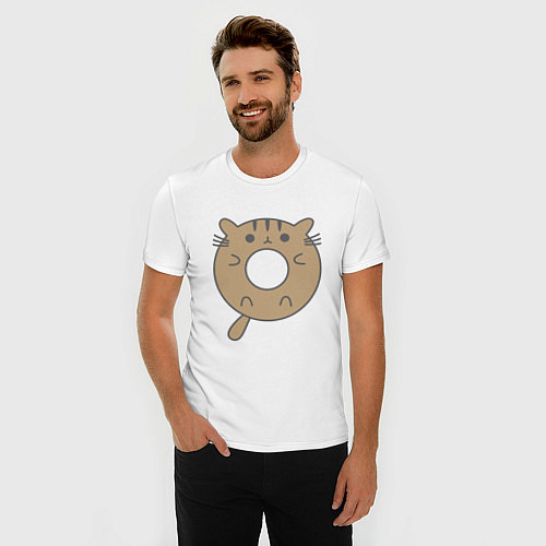 Мужская slim-футболка Котик - пончик / Белый – фото 3