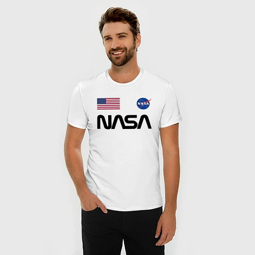 Мужская slim-футболка NASA НАСА / Белый – фото 3
