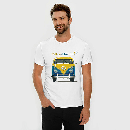 Мужская slim-футболка Я люблю вас Yellow-blue bus / Белый – фото 3