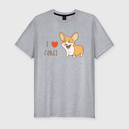 Мужская slim-футболка I LOVE CORGI / Меланж – фото 1