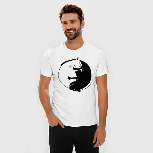 Мужская slim-футболка Инь-Янь Коты / Белый – фото 3