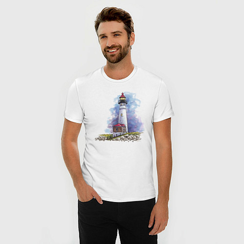 Мужская slim-футболка Crisp Point Lighthouse / Белый – фото 3