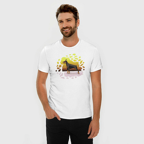 Мужская slim-футболка Доберман / Белый – фото 3