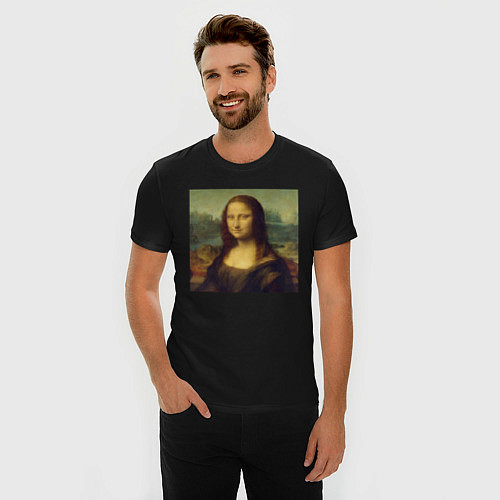 Мужская slim-футболка Mona Lisa pixels / Черный – фото 3