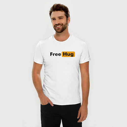Мужская slim-футболка FREE HUG / Белый – фото 3