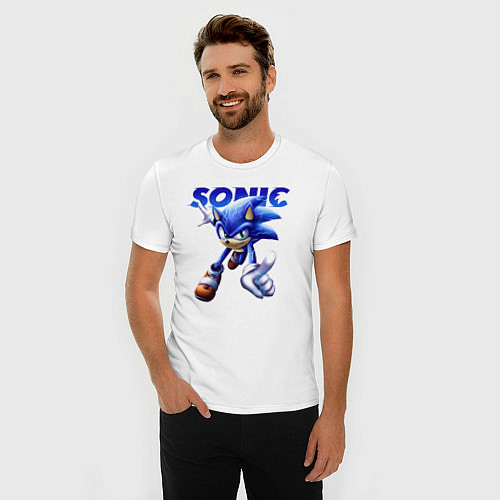 Мужская slim-футболка SONIC / Белый – фото 3