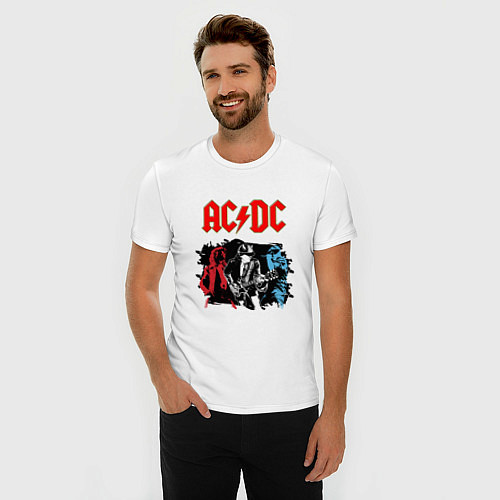Мужская slim-футболка ACDC / Белый – фото 3