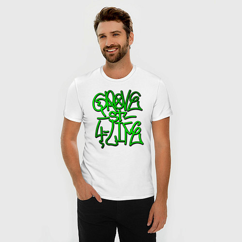 Мужская slim-футболка GTA Tag GROVE / Белый – фото 3