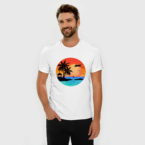 Мужская slim-футболка Закат на море / Белый – фото 3