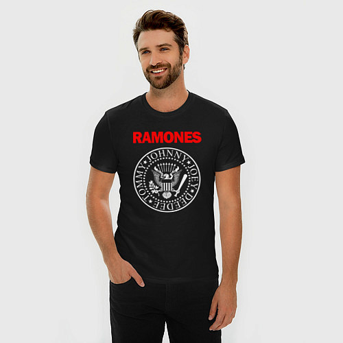 Мужская slim-футболка RAMONES / Черный – фото 3