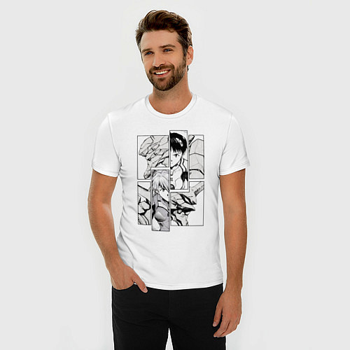 Мужская slim-футболка Аска и Синдзи, Евангелион / Белый – фото 3