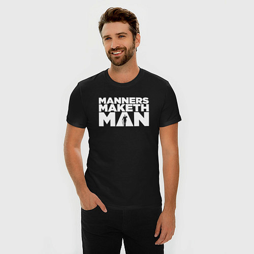 Мужская slim-футболка Manners maketh man / Черный – фото 3