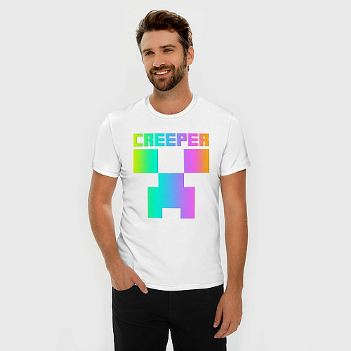 Мужская slim-футболка MINECRAFT CREEPER / Белый – фото 3