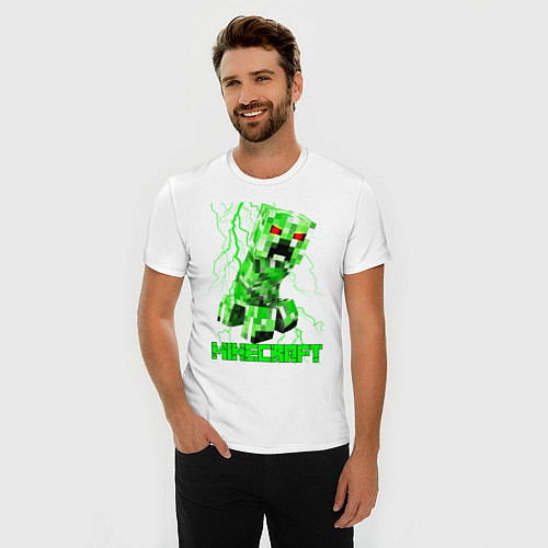 Мужская slim-футболка MINECRAFT CREEPER / Белый – фото 3