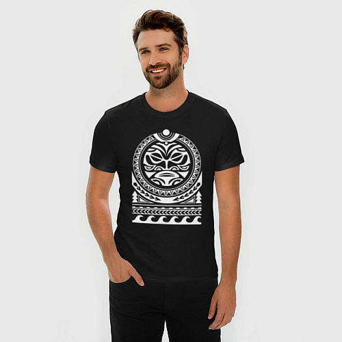 Мужская slim-футболка Солнце и скат в полинезия / Черный – фото 3