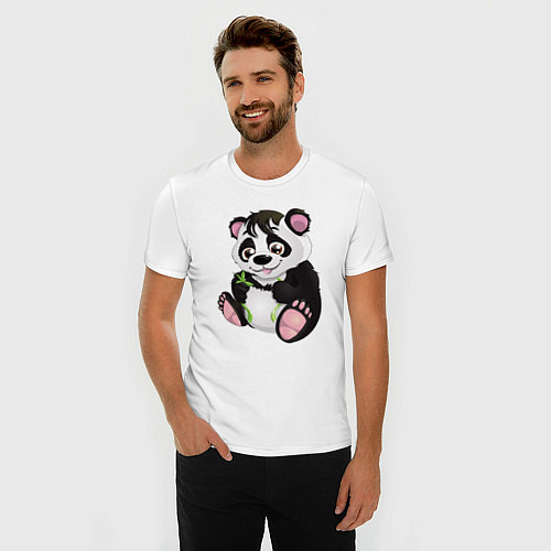 Мужская slim-футболка Панденыш Panda / Белый – фото 3