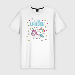 Футболка slim-fit Единорог Unicorn, цвет: белый