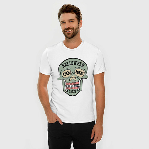 Мужская slim-футболка Halloween Skull Retro / Белый – фото 3