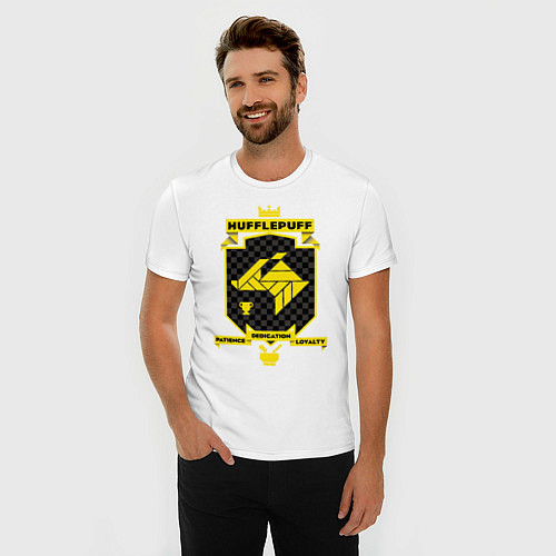 Мужская slim-футболка Hufflepuff / Белый – фото 3