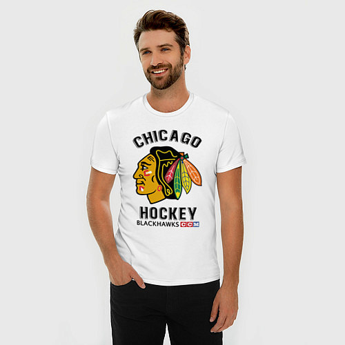 Мужская slim-футболка CHICAGO BLACKHAWKS NHL / Белый – фото 3