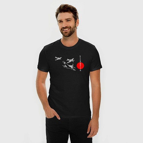 Мужская slim-футболка Чёрные самолёты камикадзе / Черный – фото 3