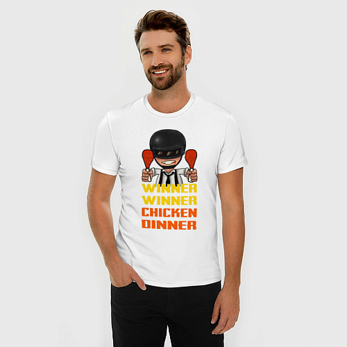 Мужская slim-футболка PUBG Winner Chicken Dinner / Белый – фото 3