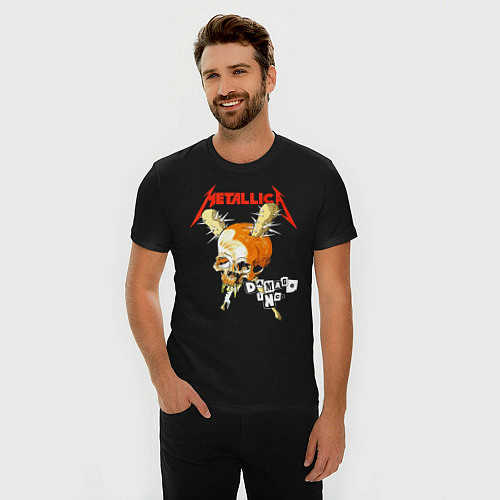 Мужская slim-футболка Metallica - оранжевый череп / Черный – фото 3