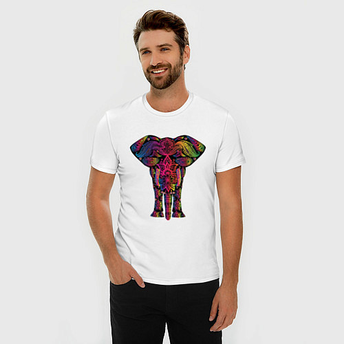 Мужская slim-футболка  Слон с орнаментом / Белый – фото 3