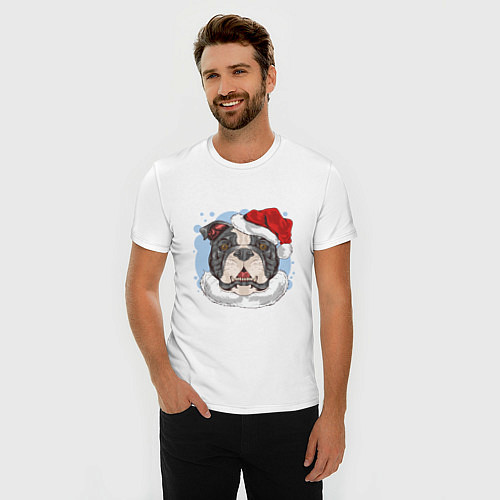 Мужская slim-футболка Собачий Санта / Белый – фото 3