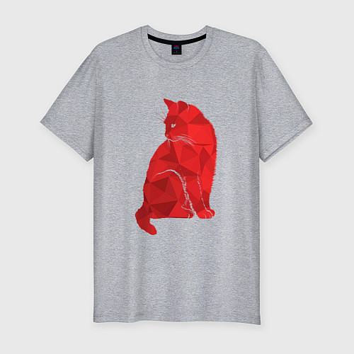 Мужская slim-футболка Красная кошка / Меланж – фото 1