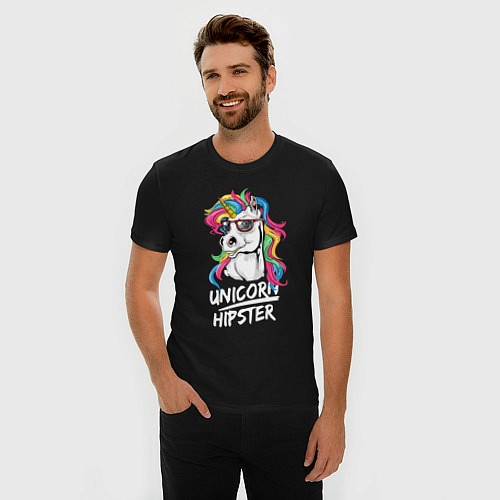 Мужская slim-футболка Unicorn hipster / Черный – фото 3