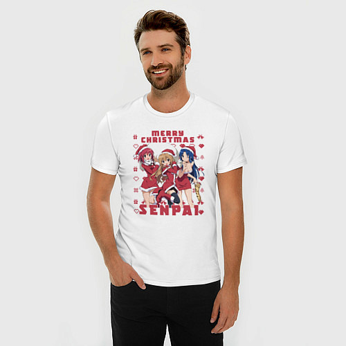 Мужская slim-футболка MERRY CHRISTMAS SENPAI / Белый – фото 3