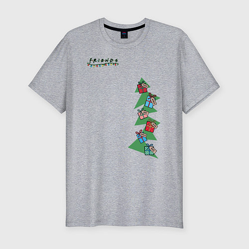 Мужская slim-футболка Friends Елочка с подарками / Меланж – фото 1