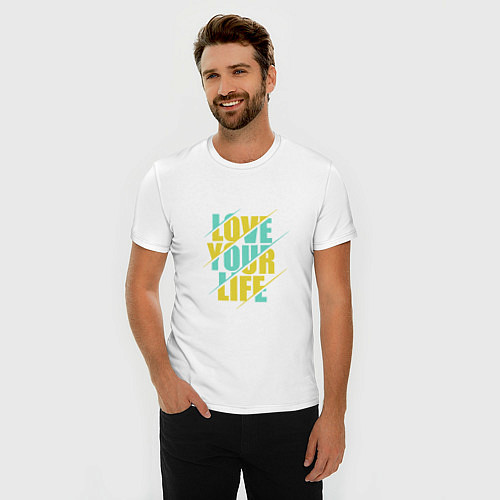 Мужская slim-футболка Люби свою жизнь / Белый – фото 3