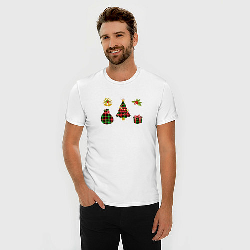 Мужская slim-футболка Рождественские Украшения / Белый – фото 3