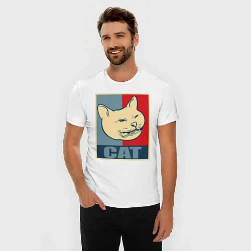 Мужская slim-футболка Laugthing cat / Белый – фото 3