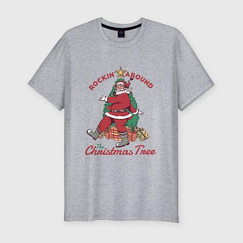 Мужская slim-футболка Rockin Santa / Меланж – фото 1