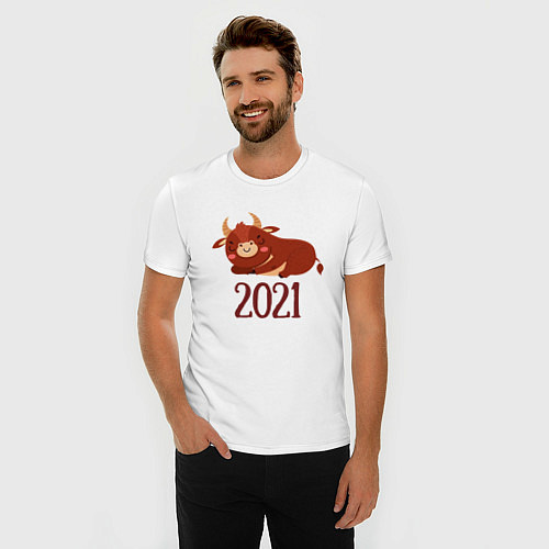 Мужская slim-футболка Год быка 2021 / Белый – фото 3