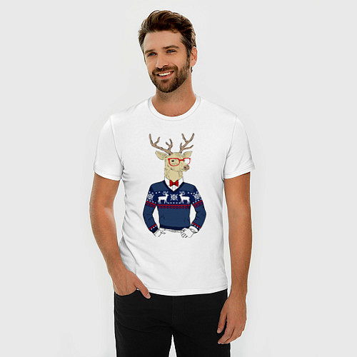 Мужская slim-футболка Hipster Deer / Белый – фото 3