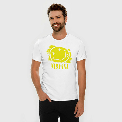 Мужская slim-футболка Nirvana Smile / Белый – фото 3