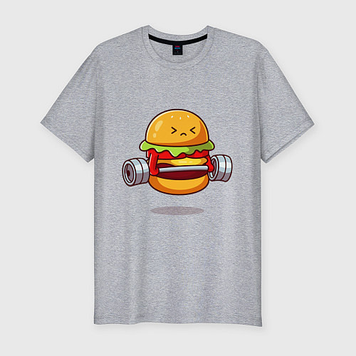 Мужская slim-футболка Бургер на спорте / Меланж – фото 1