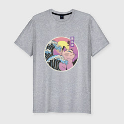 Футболка slim-fit Vaporwave Sunset Кот Самурай, цвет: меланж