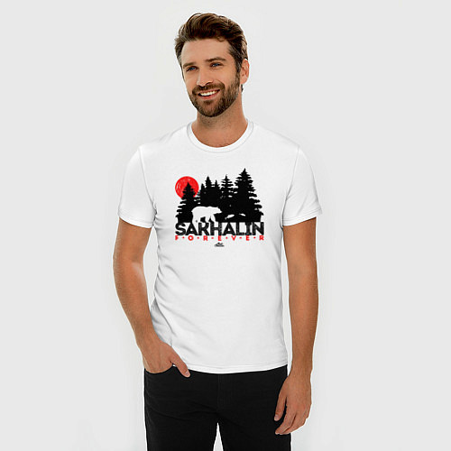 Мужская slim-футболка Sakhalin forever / Белый – фото 3