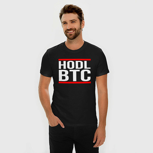 Мужская slim-футболка БИТКОИН BITCOIN HODL BTC / Черный – фото 3