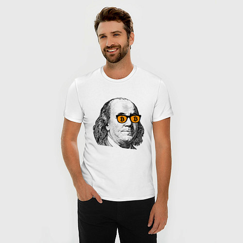 Мужская slim-футболка БИТКОИН ФРАНКЛИН BITCOIN FRANKLIN Z / Белый – фото 3